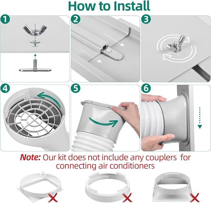 Portable Air Conditioner Window Kit - Adjustable Universal Window Seal AC Vent Kit with 5.9” Exhaust Hose for Sliding
