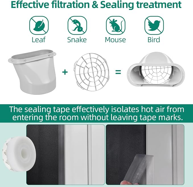 Portable Air Conditioner Window Kit - Adjustable Universal Window Seal AC Vent Kit with 5.9” Exhaust Hose for Sliding