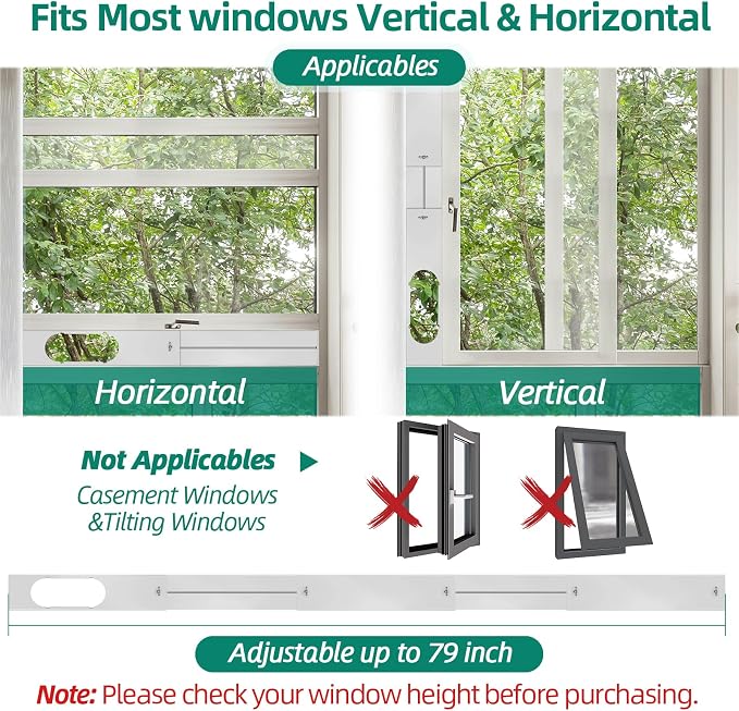 Portable Air Conditioner Window Kit - Adjustable Universal Window Seal AC Vent Kit with 5.9” Exhaust Hose for Sliding
