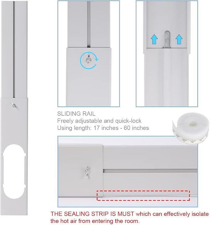 Portable Air conditioner Window Kit, Adjustable Vertical/Horizontal Sliding Window Kit Plate for Unit, AC Window Vent Seal