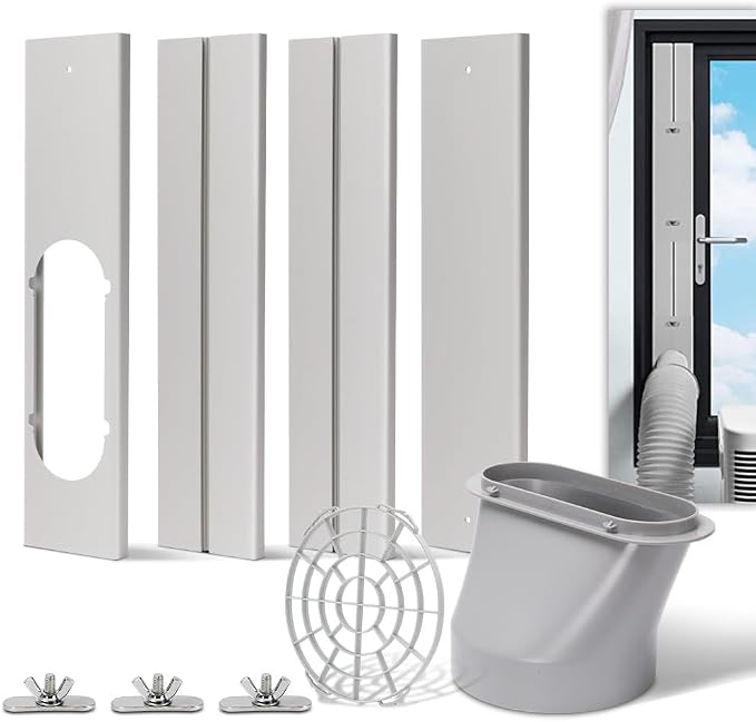 Portable Air Conditioner Window Kit with Coupler, 5.9 Inch Adjustable Window Seal Plate for A/C Units, Sliding AC Vent Kit