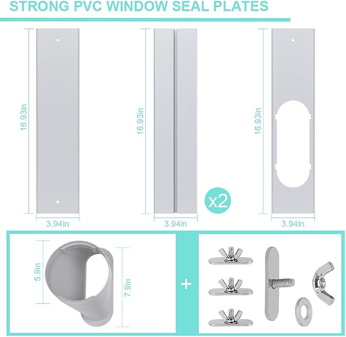 Portable Air Conditioner Window Kit with Coupler, 5.9 Inch Adjustable Window Seal Plate for A/C Units, Sliding AC Vent Kit