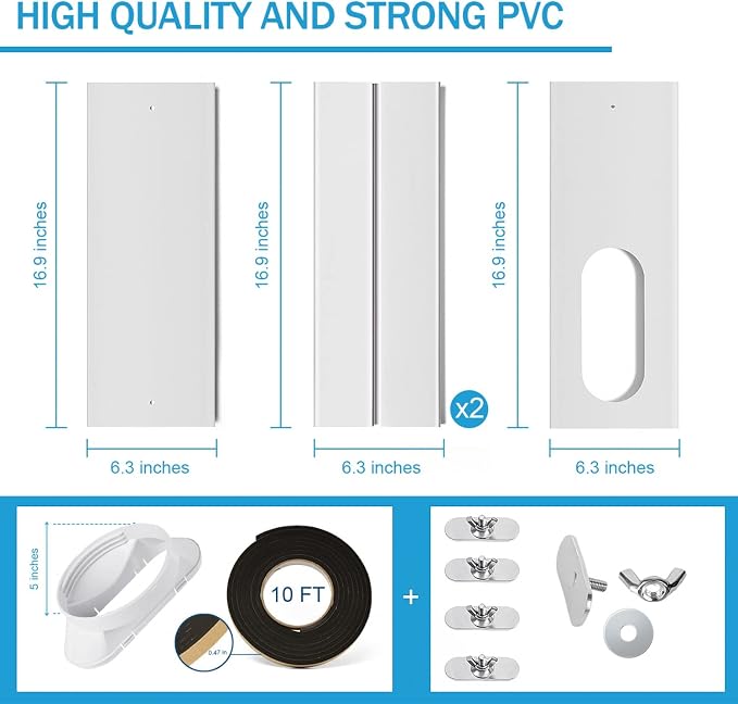 Portable Air Conditioner Window Kit with Coupler Adjustable Window Seal for AC Unit, Sliding AC Vent Kit for 5 inches Exhaust