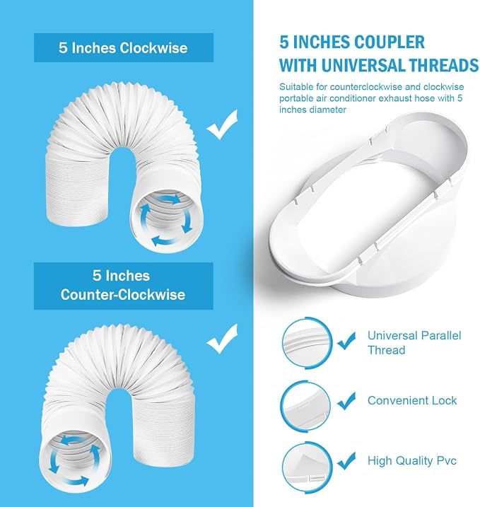 Portable Air Conditioner Window Kit with Coupler Adjustable Window Seal for AC Unit, Sliding AC Vent Kit for 5 inches Exhaust
