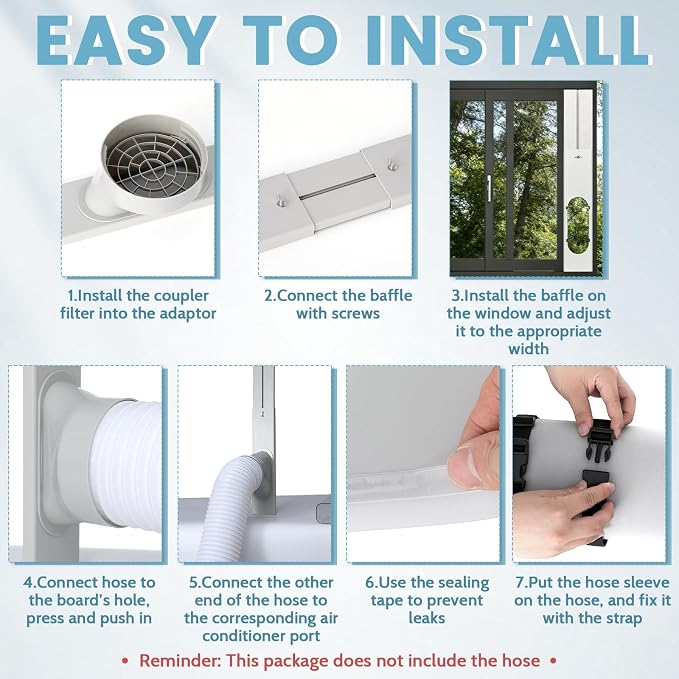 Portable Air Conditioner Window Unit Kit with Coupler Universal Adjustable Sliding Seal Plate Kit for Horizontal & Vertical