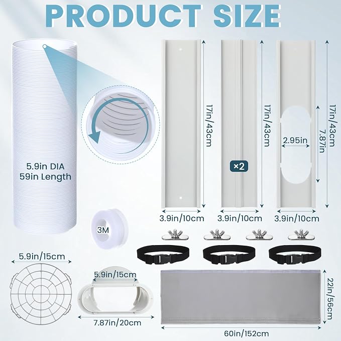 Portable Air Conditioner Window Unit Kit with Hose Universal Adjustable Seal Plate Vent Kit AC Hose Insulation Sleeve Fit