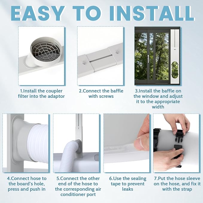Portable Air Conditioner Window Unit Kit with Hose Universal Adjustable Seal Plate Vent Kit AC Hose Insulation Sleeve Fit