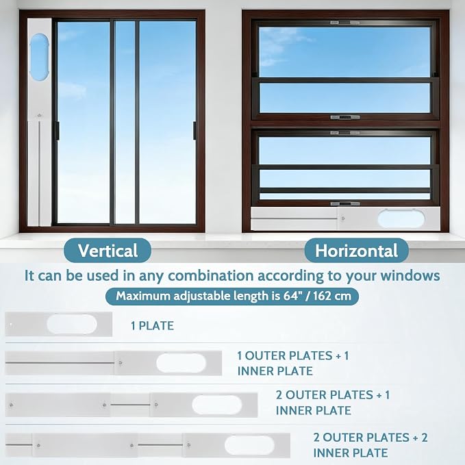 Portable Air Conditioner Window Unit Kit with Hose Universal Adjustable Seal Plate Vent Kit AC Hose Insulation Sleeve Fit