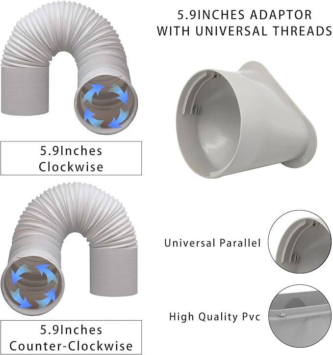 Portable Air Conditioner Window Vent Kit, 5.9 Inch Diameter 59 Inch Length Exhaust Hose,Adjustable Vertical/Horizontal