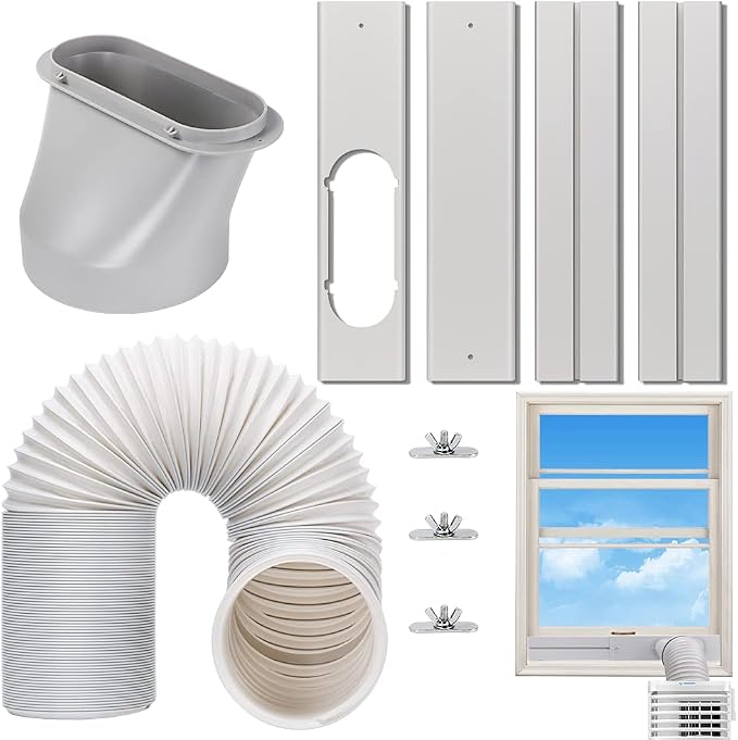 Portable Air Conditioner Window Vent Kit, Adjustable Window Seal with 5.9 Inch Diameter, 78.7 Inch Length Exhaust Hose for