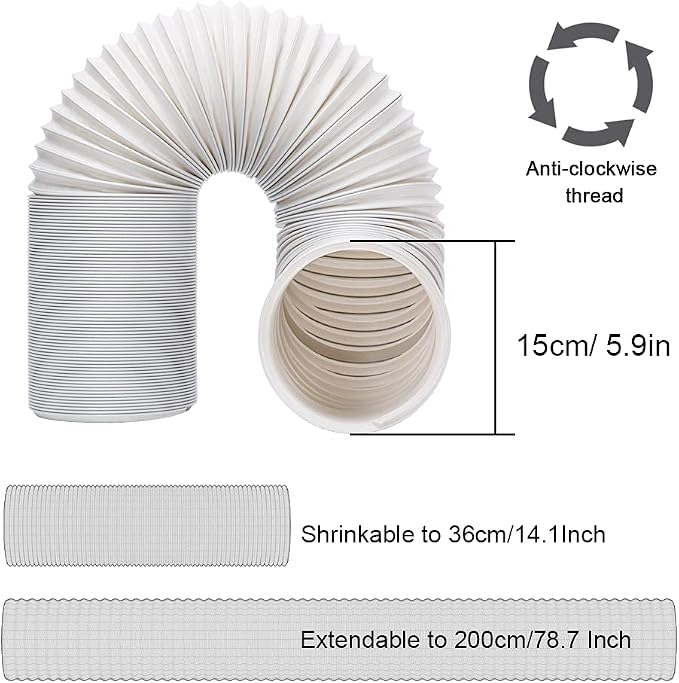 Portable Air Conditioner Window Vent Kit, Adjustable Window Seal with 5.9 Inch Diameter, 78.7 Inch Length Exhaust Hose for