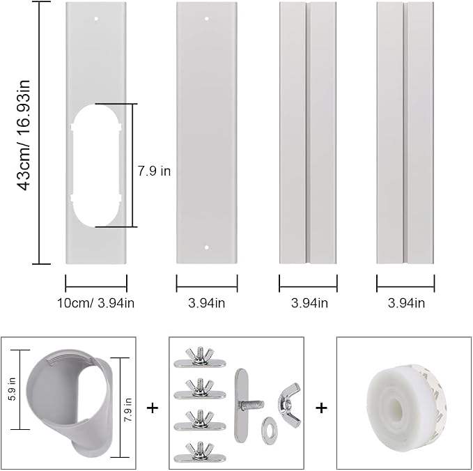 Portable Air Conditioner Window Vent Kit, Adjustable Window Seal with 5.9 Inch Diameter, 78.7 Inch Length Exhaust Hose for