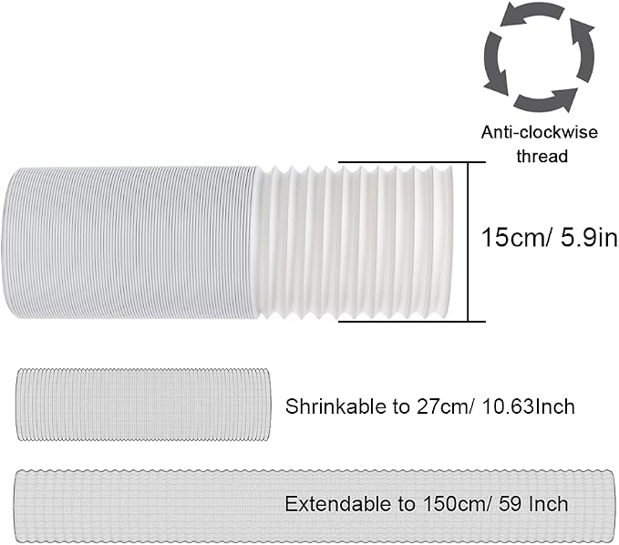 Portable Air Conditioner Window Vent Kit, Adjustable Window Seal with 5.9 Inch Diameter, 59 Inch Length Exhaust Hose for A/C