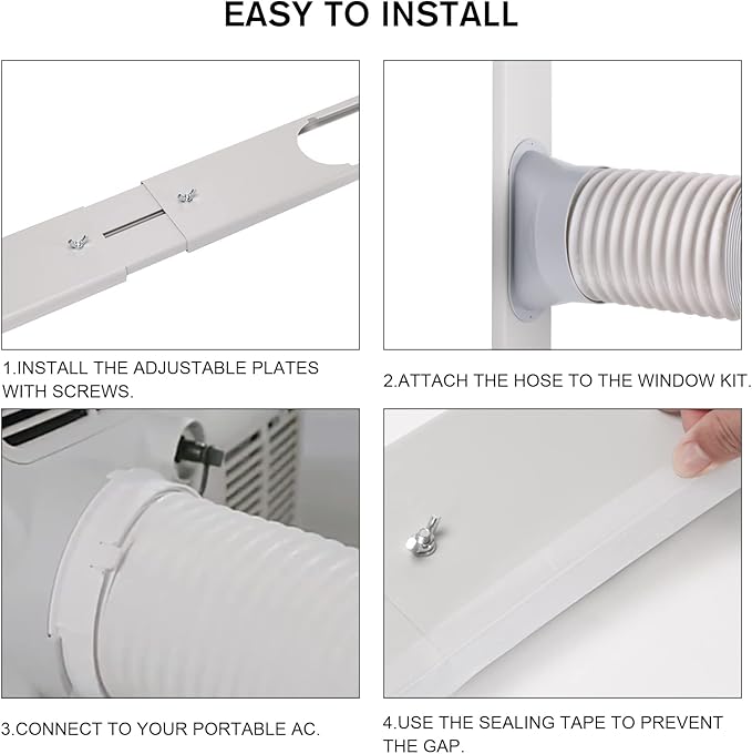 Portable Air Conditioner Window Vent Kit, Adjustable Window Seal with 5.9 Inch Diameter, 59 Inch Length Exhaust Hose for A/C