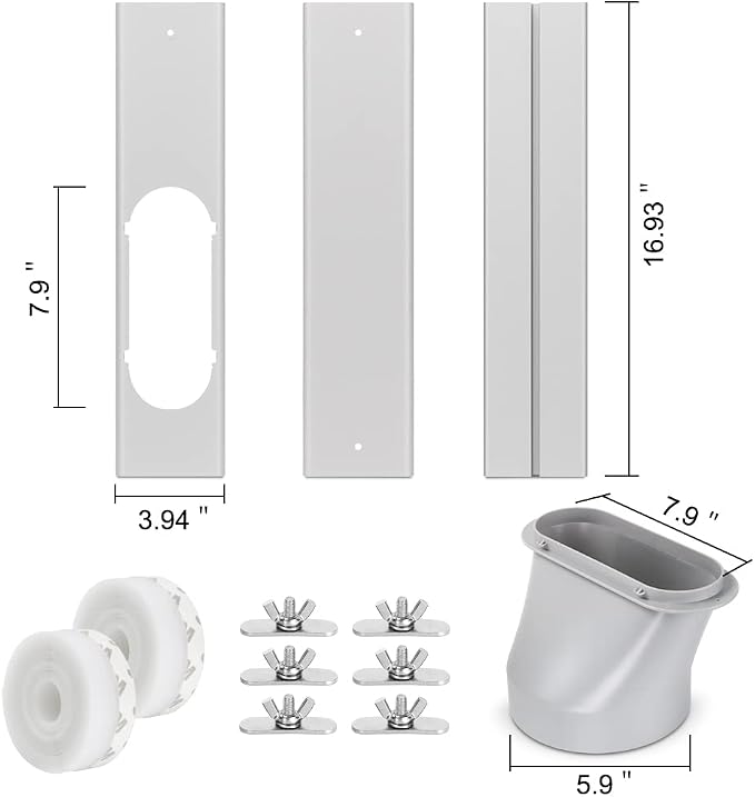 Portable Air Conditioner Window Vent Kit, Adjustable Window Seal with 5.9 Inch Diameter, 78.7 Inch Length Exhaust Hose for