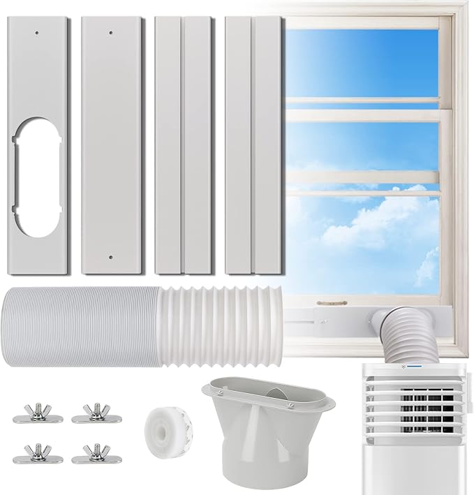 Portable Air Conditioner Window Vent Kit, Adjustable Window Seal with 5.1 Inch Diameter, 51 Inch Length Exhaust Hose for A/C