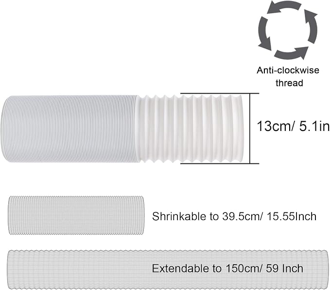 Portable Air Conditioner Window Vent Kit, Adjustable Window Seal with 5.1 Inch Diameter, 51 Inch Length Exhaust Hose for A/C