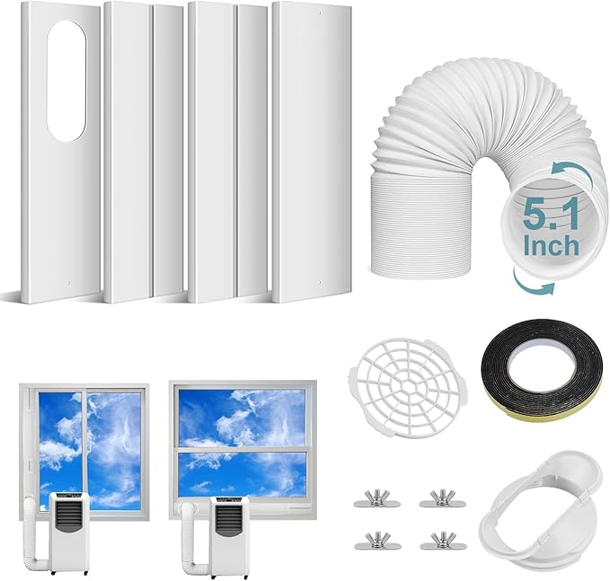Portable Air Conditioner Window Vent Kit with 5.1" Exhaust Hose, Portable AC Seal Kit for Sliding Window with 4 Plates