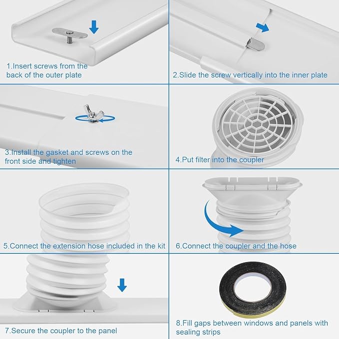 Portable Air Conditioner Window Vent Kit with 5.1" Exhaust Hose, Portable AC Seal Kit for Sliding Window with 4 Plates