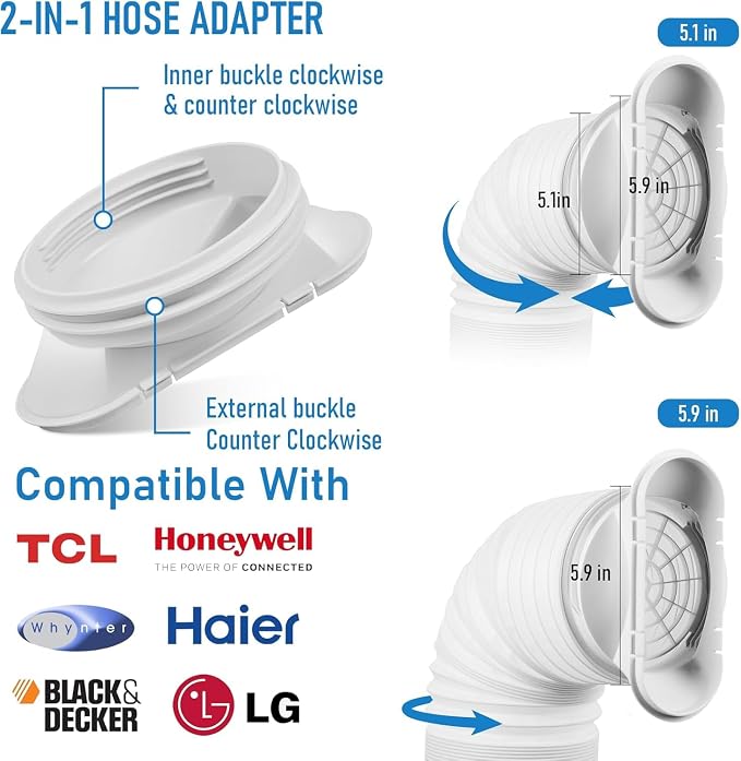 Portable Air Conditioner Window Vent Kit with 5.1" Exhaust Hose, Portable AC Seal Kit for Sliding Window with 4 Plates