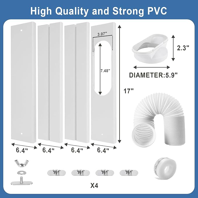 Portable Air Conditioner Window Vent Kit with 80" Length Hose, Adjustable Window Seal with 5.9 Inch Diameter for Ducting