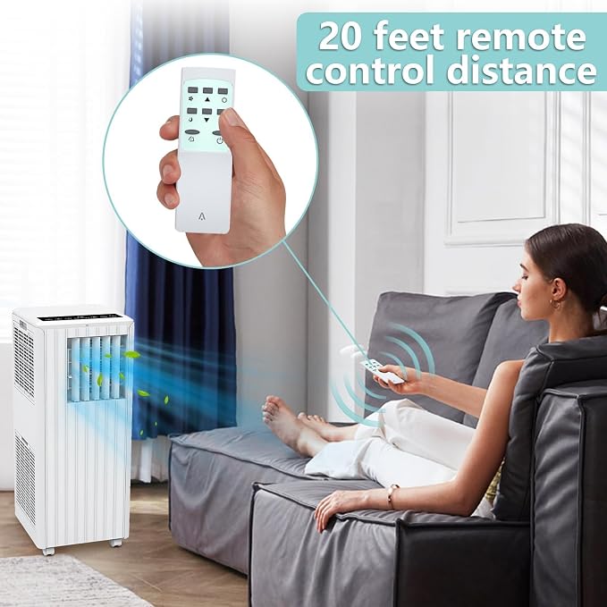 Portable Air Conditioner with 8,000 BTU Cooling Power – 3 Modes (Cool, Dehumidify, Fan) for Rooms Up to 350 Sq.Ft, Includes