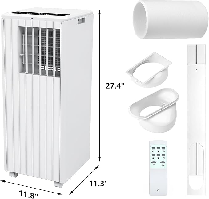Portable Air Conditioner with 8,000 BTU Cooling Power – 3 Modes (Cool, Dehumidify, Fan) for Rooms Up to 350 Sq.Ft, Includes