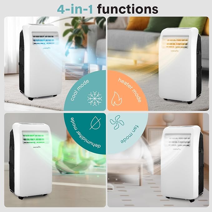 Portable Air Conditioner with Heat & Built-in Dehumidifier 12,000 BTU, Portable Heater & AC for Rooms up to 550 Sq Ft
