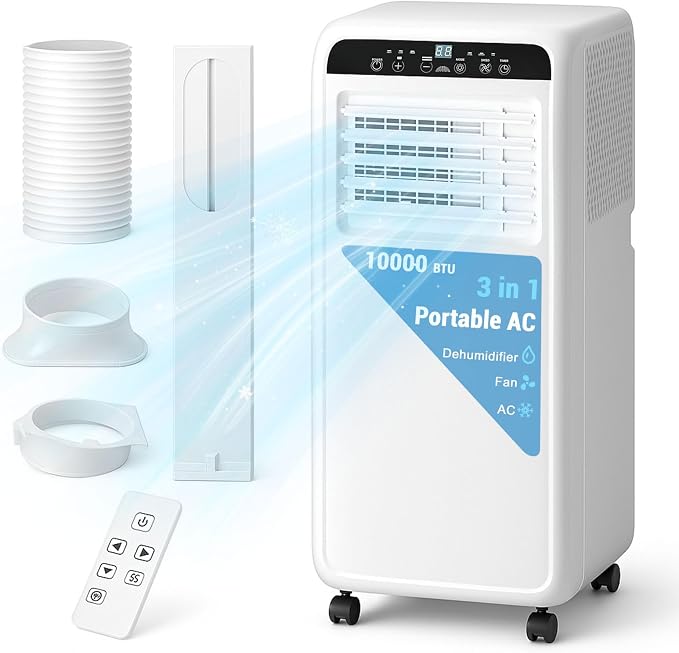 Portable Air Conditioners 10,000 BTU, 3-in-1 Air Conditioner Portable Up to 500 Sq.Ft. with Cool, Fan, Dehumidifier, Portable