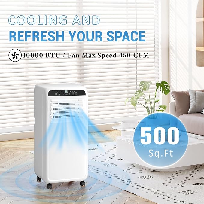 Portable Air Conditioners 10,000 BTU, 3-in-1 Air Conditioner Portable Up to 500 Sq.Ft. with Cool, Fan, Dehumidifier, Portable
