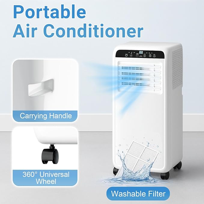 Portable Air Conditioners 10,000 BTU, 3-in-1 Air Conditioner Portable Up to 500 Sq.Ft. with Cool, Fan, Dehumidifier, Portable