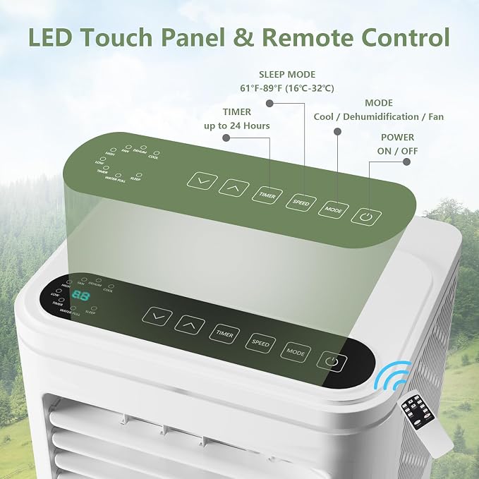 Portable Air Conditioners 10,000 BTU - Cools 450 Sq.Ft Rooms, 3 in-1 AC with Dehumidifier, Timer & Remote, Includes Window