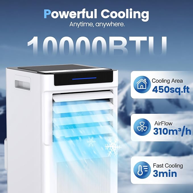Portable Air Conditioners, 10000 BTU Portable AC up to 450 Sq.Ft, 3 in 1 AC Unit with Cool, Dehumidifier & Fan Modes