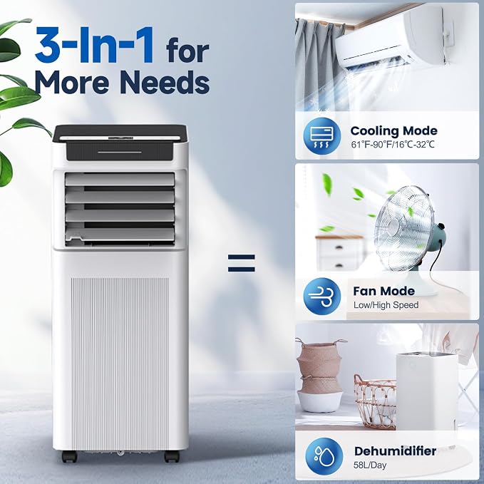 Portable Air Conditioners, 10000 BTU Portable AC up to 450 Sq.Ft, 3 in 1 AC Unit with Cool, Dehumidifier & Fan Modes
