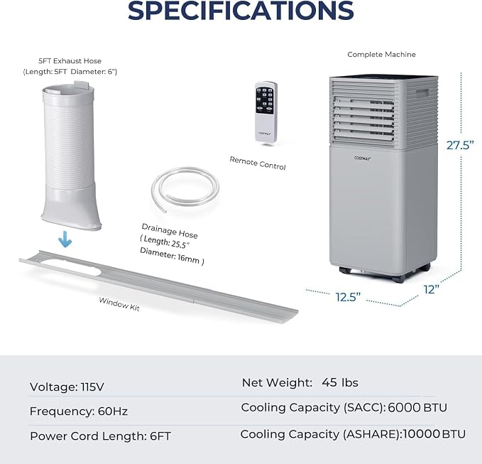Portable Air Conditioners, 10000BTU Spaces up to 350sq.ft, with Remote Control, 24H Timer & Window Venting Kit, alternate
