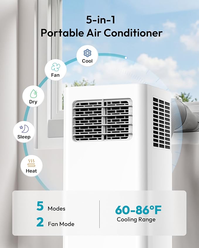 Portable Air Conditioners 12,000 BTU, 5-in-1 Portable AC Unit Up to 550 Sq.Ft. for Bedroom with Cool, Heat, Fan