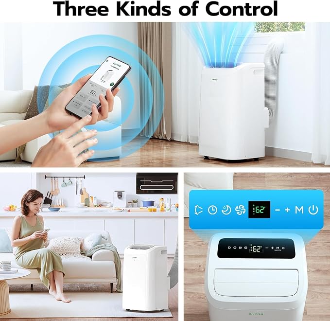 Portable Air Conditioners-12,000 BTU (8,000 BTU SACC) Smart AC Ultra-Quiet(44dB),Voice/APP/Remote,24H Timer with Fan &
