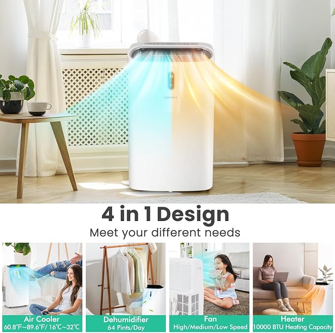 Portable Air Conditioners, 12000 BTU 4 in 1 AC Unit with Cool, Fan, Heat & Dehumidifier, Alexa Voice-Enabled,with WiFi Smart