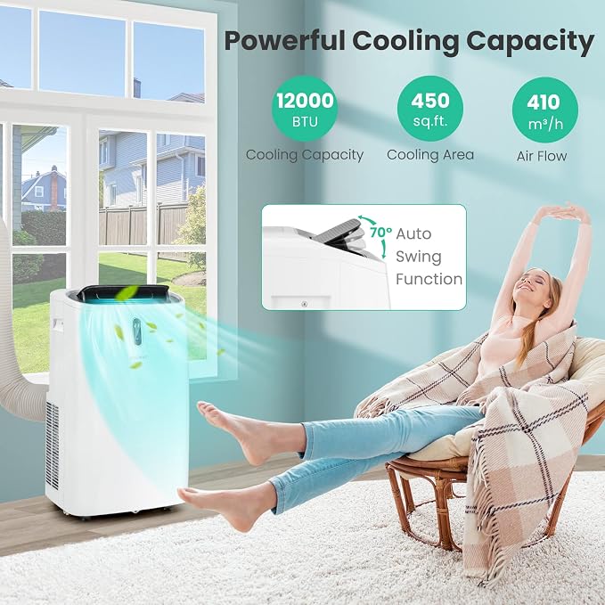 Portable Air Conditioners, 12000 BTU 4 in 1 AC Unit with Cool, Fan, Heat & Dehumidifier, Alexa Voice-Enabled,with WiFi Smart