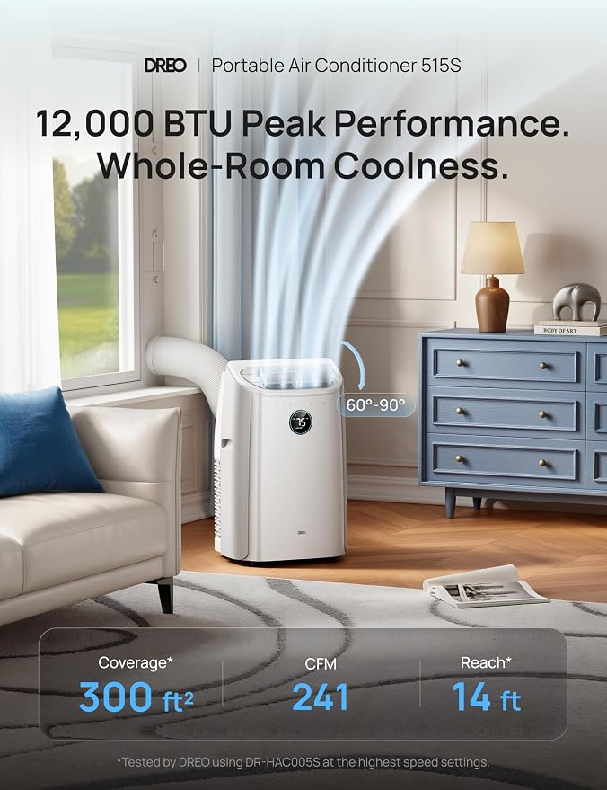 Portable Air Conditioners, 12000 BTU ASHRAE (8000 BTU DOE) Smart AC Unit for Room with Drainage-free Cooling