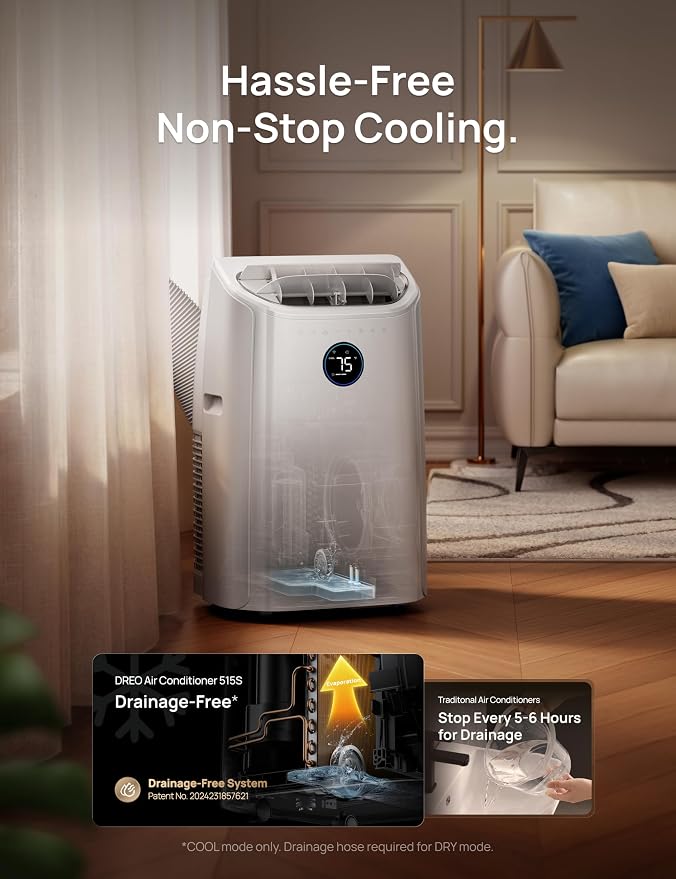 Portable Air Conditioners, 12000 BTU ASHRAE (8000 BTU DOE) Smart AC Unit for Room with Drainage-free Cooling