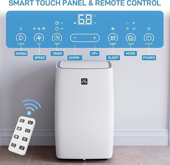 Portable Air Conditioners, 12000 BTU Portable AC for Rooms Up to 550 Sq.Ft. 3-In-1 AC with Fast Cooling, Dehumidifier & Three
