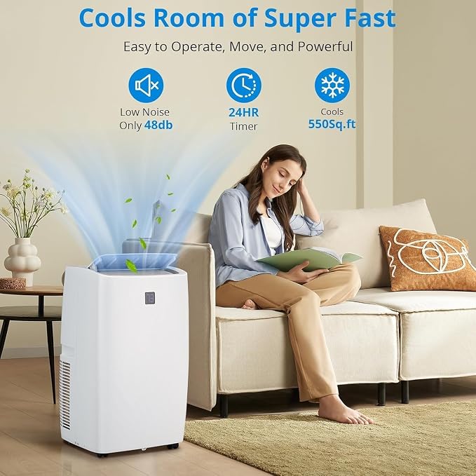 Portable Air Conditioners, 12000 BTU Portable AC for Rooms Up to 550 Sq.Ft. 3-In-1 AC with Fast Cooling, Dehumidifier & Three