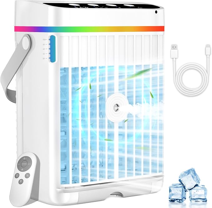 Portable Air Conditioners, 1250ml Mini Air Conditioner Portable Air Cooling Fan Air Cooler Fan with 3 Speeds & 1-3H Timer