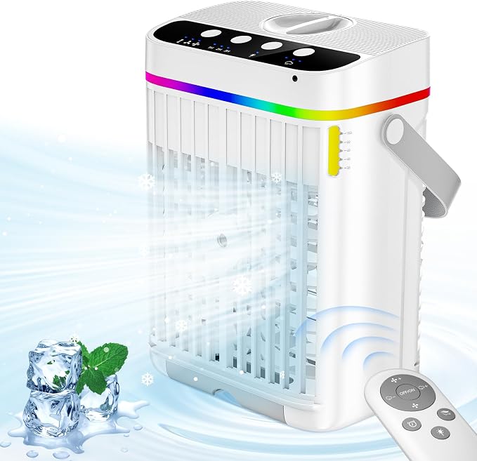 Portable Air Conditioners, 1250ml Mini Air Conditioner Portable Air Cooling Fan Air Cooler Fan with 3 Speeds & 1-3H Timer