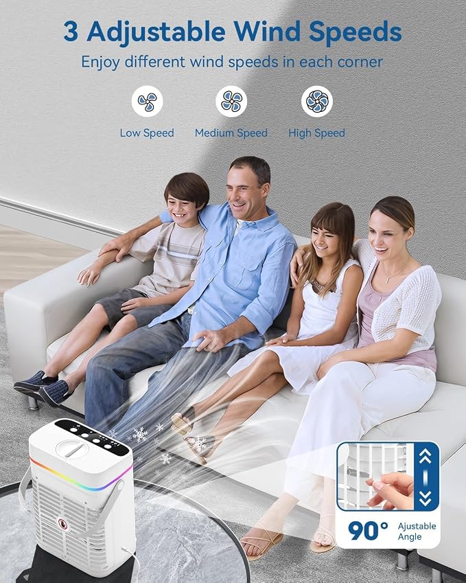 Portable Air Conditioners, 1250ml Mini Air Conditioner Portable Air Cooling Fan Air Cooler Fan with 3 Speeds & 1-3H Timer