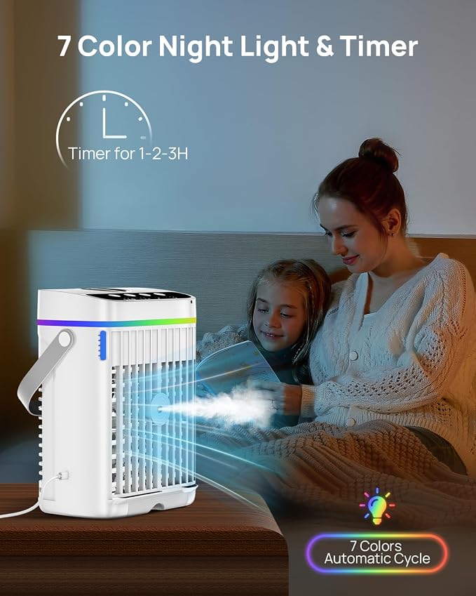Portable Air Conditioners, 1250ml Mini Air Conditioner Portable Air Cooling Fan Air Cooler Fan with 3 Speeds & 1-3H Timer