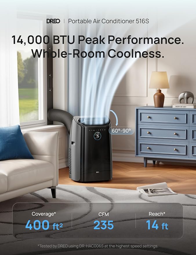 Portable Air Conditioners, 14000 BTU ASHRAE (10,000 BTU DOE) Smart AC Unit for Room with Drainage-free Cooling
