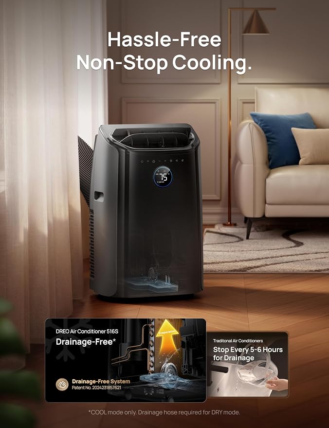Portable Air Conditioners, 14000 BTU ASHRAE (10,000 BTU DOE) Smart AC Unit for Room with Drainage-free Cooling