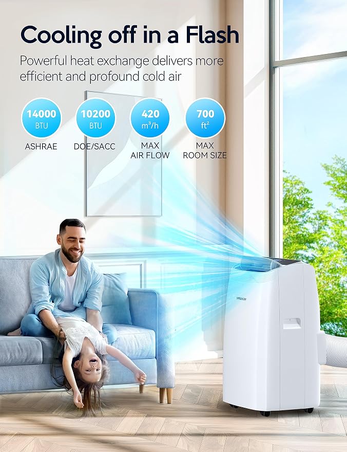 Portable Air Conditioners 14000 BTU ASHRAE (10200 BTU DOE/SACC), 3-in-1 AC Unit with Fan & Dehumidifier Cools up to 700 sq.